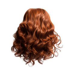 Red human female hair with curl of hair as wig isolated on white created with Generative AI