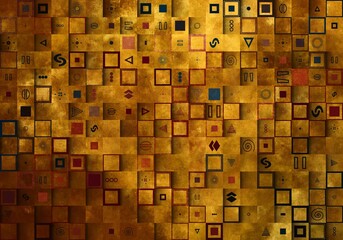 Abstract Geometrical Background. Tile art. Gold mosaic with squares, frames and shapes.