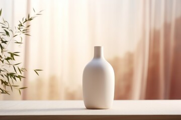 White Blank Bottle Mockup with natural theme background Generative AI.
