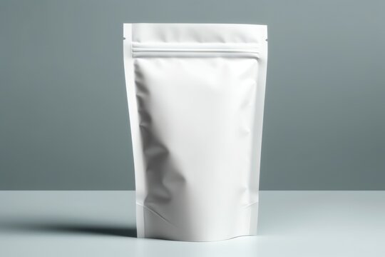 White Blank Coffee bag Pack Mockup Stand Up with pastel natural theme background Generative AI.