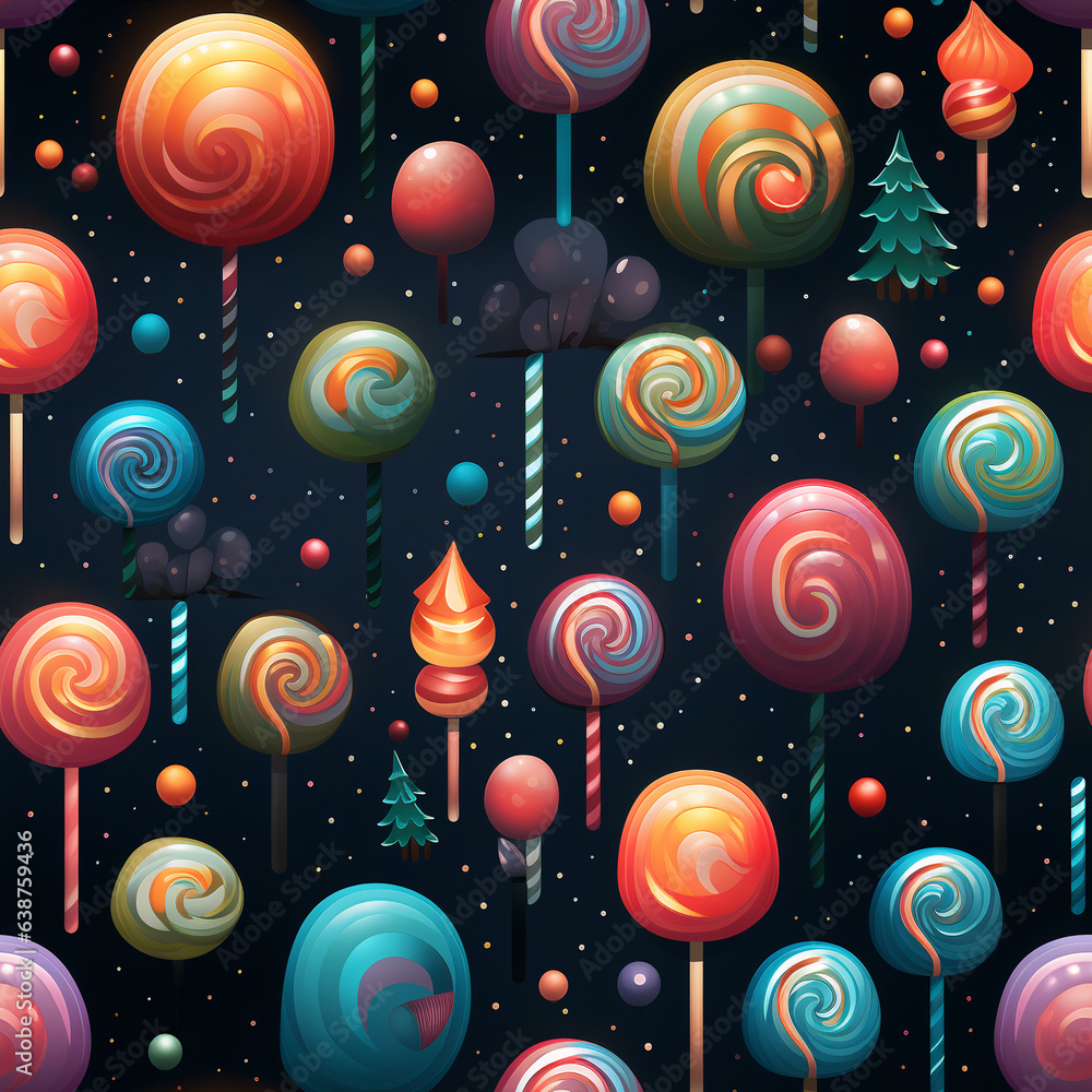 Poster  Christmas Magic Lollipops seamless pattern,background