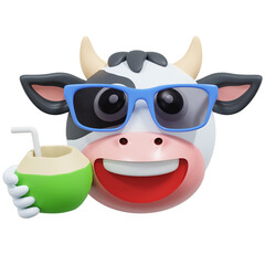 cow drink coconut juice emoticon 3d illustration