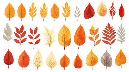 Set of autumn leaves in cartoon style. Cute background. Season banner.