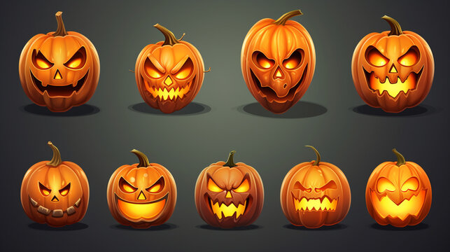 Scary and funny Halloween pumpkin or ghost faces.