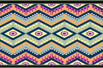 Ethnic fabric pattern, orange background.