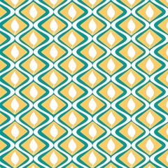 Ethnic fabric pattern in yellow, white, green background.
