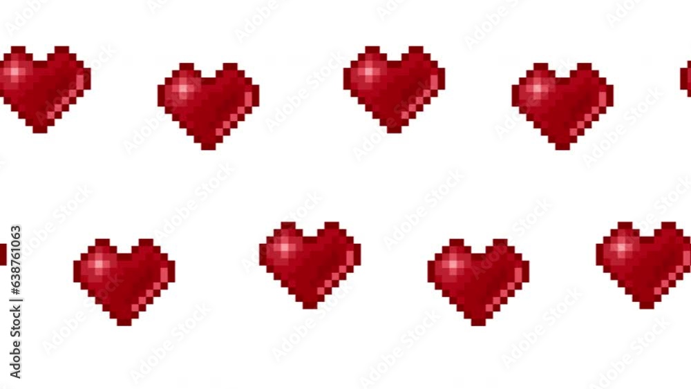 Poster pixel heart illustration loop animation. animated seamless pattern with hearts. 4k background with a
