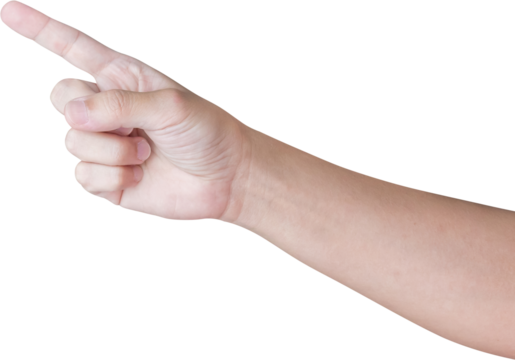 man hand touching or pointing to something isolated on white background