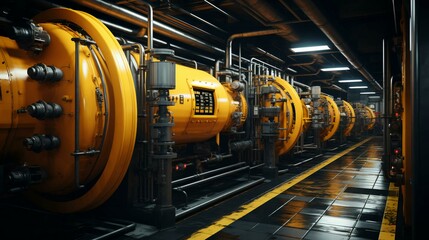 Modern chemical industrial equipment, shell-and-tube heat exchangers for cooling liquids in an oil refinery, petrochemical plant. 