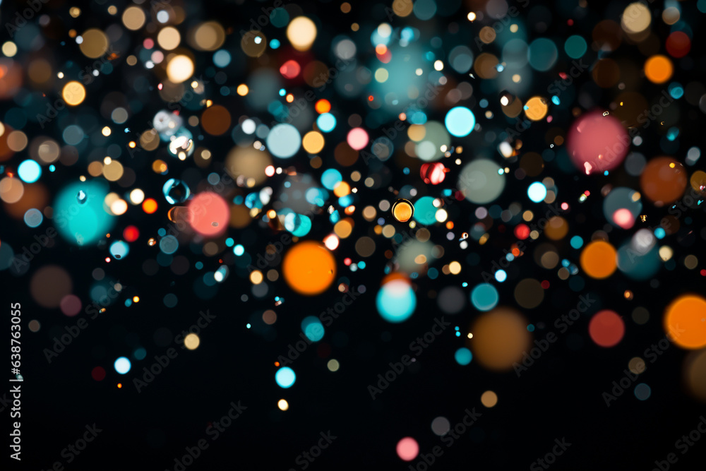 Aufkleber a close-up of colorful confetti falling in slow motion against a black backg generative ai technolog