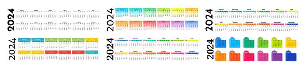 Calendar for 2024 isolated on a white background