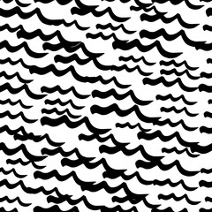 Seamless pattern with black wavy grunge brush strokes