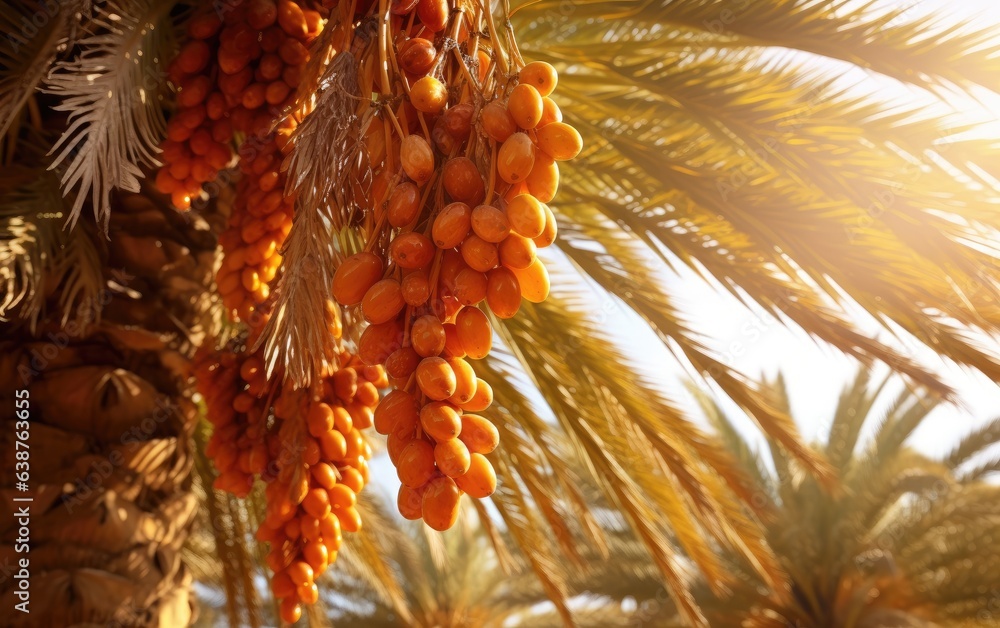 Wall mural yellow date fruits on a tree