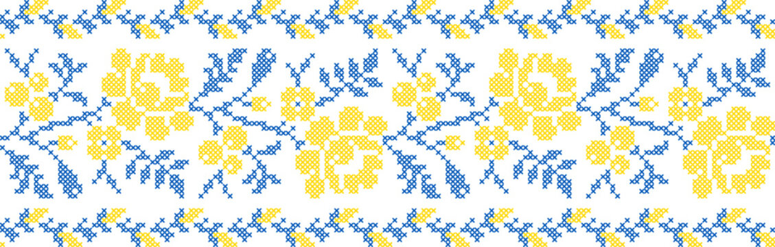 Vector illustration of Ukrainian ornament in ethnic geometric style, identity, vyshyvanka, embroidery for print clothes, websites, banners. Background, copy space, frame