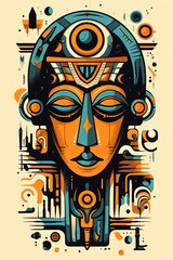 Egyptian Pharaoh funeral mask abstract poster design. Generative Ai illustration