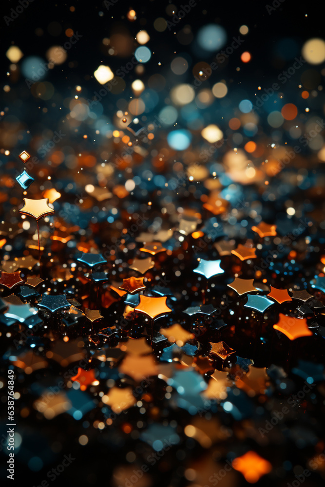 Poster Burst of Confetti: A dynamic background with a burst of confetti in various shades of black and metallic colors,  Generative AI technology.