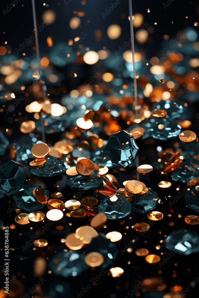 Aufkleber Burst of Confetti: A dynamic background with a burst of confetti in various shades of black and metallic colors,  Generative AI technology.