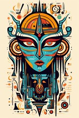 Egyptian Pharaoh funeral mask abstract poster design. Generative Ai illustration