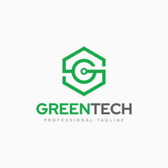 Green Tech Letter G Hexagon Logo