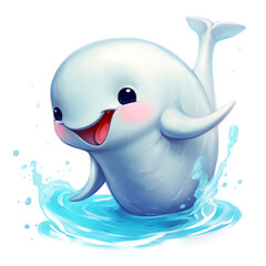 Disney-style cute Cartoon baby Beluga Whale with a smiling face