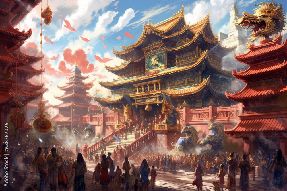 Aufkleber a genie stands before a grand palace in a mythical land, its presence enhancing the opulence and gra