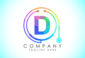 Initial English alphabet with doctor stethoscope. Vector stethoscope logo or icon