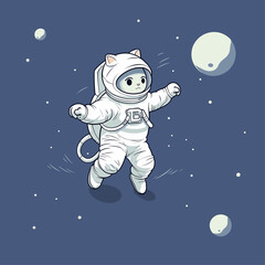 Cat Wearing A Space Suit With Planets Floating Around Him