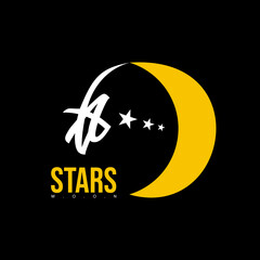 Crescent moon logo design with abstract star letter A concept.