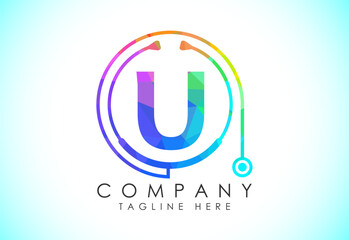 Initial English alphabet with doctor stethoscope. Vector stethoscope logo or icon