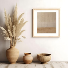 clean, boho style simple and neutral colored decor, poster frame mock up