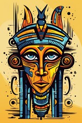 Egyptian Pharaoh funeral mask abstract poster design. Generative Ai illustration