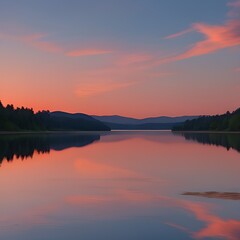 Naklejka premium Describe the breathtaking view of a sunset over a tranquil lake. 