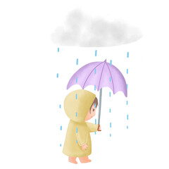 child under umbrella in the rain