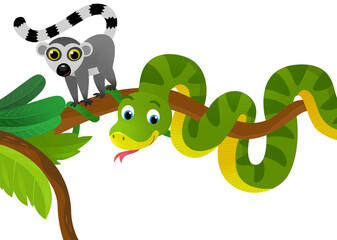 cartoon scene with jungle and animals being together as frame illustration for children