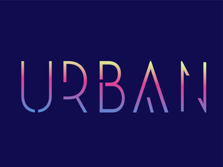 URBAN word mark logo. Bold lettering text message. Uppercase alphabet initials. Modern tech characters. Decorative letters for brand identity. Abstract geometric deconstructed text. Neon colors.