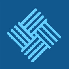 Geometric deco design logo. Decorative tech corporate business symbol lines. Modern style icon isolated on blue background. Illustration graphic sign. Creative style company symbol.