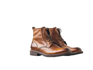 Brown leather boot on white