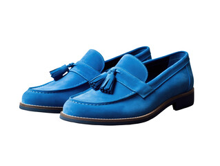 Blue suede loafer on white