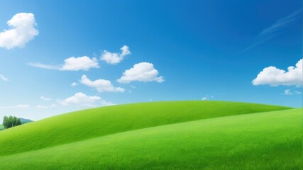 Wide green fields with clear skies.generative AI