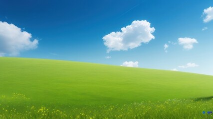 Fototapeta premium Wide green fields with clear skies.generative AI