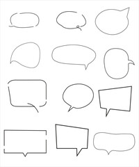 Vector Set of speech bubbles. Dialog box icon, message template. Doodle clouds for text, lettering. Different shape of empty balloons for talk on blue background. Flat vector illustration.
