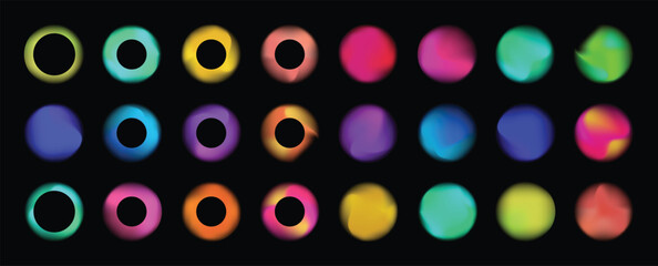 Set of abstract gradient vector. Colorful graphic form in modern style with different circle shapes and dynamical color. Fluid gradient elements perfect for presentation, business, media, banner.
