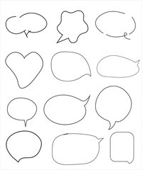 Vector Set of speech bubbles. Dialog box icon, message template. Doodle clouds for text, lettering. Different shape of empty balloons for talk on blue background. Flat vector illustration.
