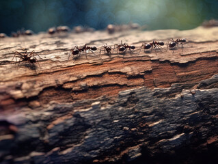 ants on a piece of wood, generative ai 