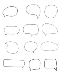 Vector Set of speech bubbles. Dialog box icon, message template. Doodle clouds for text, lettering. Different shape of empty balloons for talk on blue background. Flat vector illustration.
