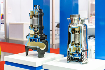 Cross section detail component inside submersible automatic pump or axial flow pump for conveying water or liquid sludge waste water etc. in industrial