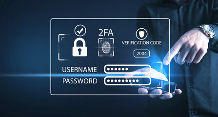 Two-factor authentication 2FA security. Personal data security