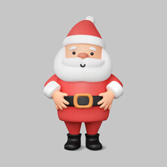 Cute 3d vector Santa Claus icon. Christmas character render in plastic style. Element for New Year banners, holiday design, celebration, greeting cards. Minimal illustration.