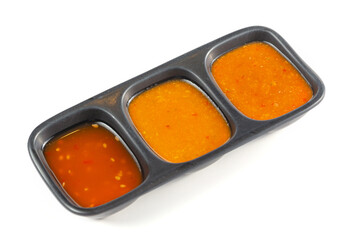 Set of shabu sauce on a white background