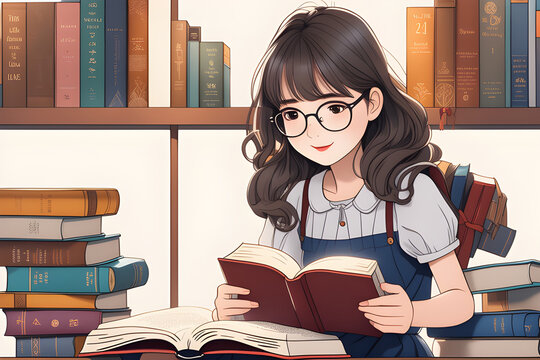 a girl who reads books. Generative AI